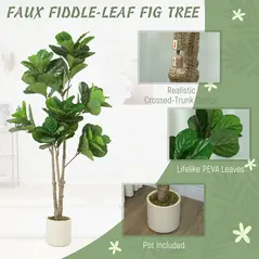 HOMCOM 180cm Artificial Fiddle Leaf Fig Tree - Green - 4