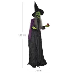 HOMCOM 180 cm Life Size Halloween Animated Standing Witch, Spooky Witch with Glowing LED Eyes,  Battery Operated - 3