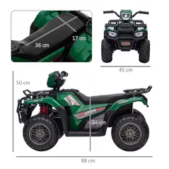 HOMCOM 12V Kids Quad Bike with Forward, Reverse Functions, Ride-On ATV w/ Music, LED, Headlights, for Ages 3-5 Years - Green - 3