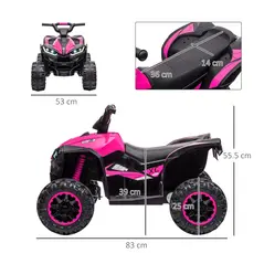 HOMCOM 12V Ride-On Quad Bike w/ Music, Horn, for Ages 3-5 Years - Pink - 3