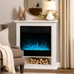 HOMCOM 1800W Adjustable Faux Flame Electric Fireplace - White - 2