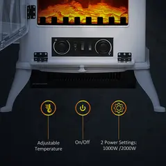 HOMCOM 1kW-2kW Vintage Electric Fireplace Heater - White - 5