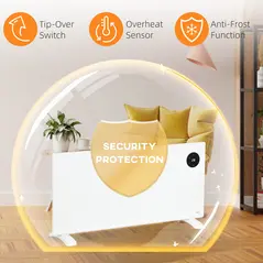 HOMCOM 2000W Electric Convector Heater, Freestanding or Wall Mounted, Space Heater with Adjustable Thermostat, Timer, White - 7