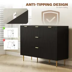 HOMCOM 2-Door Sideboard with 3 Drawers and Adjustable Shelves - Black - 8