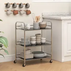 HOMCOM 3 Tier Stainless Steel Kitchen Storage Trolley with Adjustable Shelf - Silver - 8
