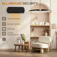 HOMCOM 2000W Ceramic Electric Heater with Fan, Adjustable Thermostat, Wall Mounted - Black - 9