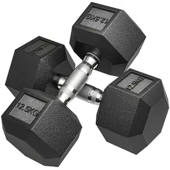 HOMCOM 2x12.5KG Rubber Hex Dumbbell Portable Hand Weights Dumbbell Home Gym - 1