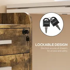 HOMCOM 3 Drawer Filing Cabinet with Lock, Rolling File Cabinet with Edged Top for Letter, A4 Size, Hanging File Folders - 6