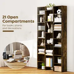 HOMCOM 21-Compartment Bookshelf - Brown - 4