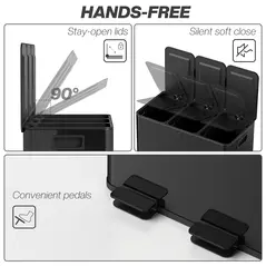 HOMCOM 3 x 20L Pedal Bin, Steel Triple Kitchen Bin with Soft Close Lid, Removable Inner Buckets, Fingerprint-Proof, Black - 6