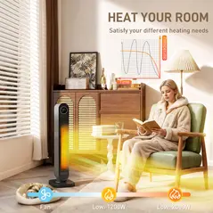 HOMCOM 2000W Ceramic Electric Heater with Fan, Timer, Oscillation - Black - 5