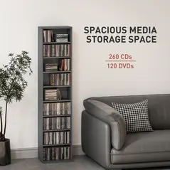 HOMCOM 260 Narrow CD Storage Unit - Grey - 4