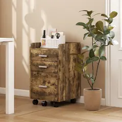 HOMCOM 3 Drawer Filing Cabinet, Rolling File Cabinet with Edged Top for Letter, A4 Size, Hanging File Folders, Rustic Brown - 7