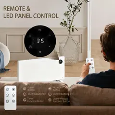 HOMCOM 2000W Electric Convector Heater, Freestanding or Wall Mounted, Space Heater with Adjustable Thermostat, Timer, White - 9