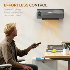 HOMCOM 2000W Ceramic Electric Heater with Fan, Adjustable Thermostat, Wall Mounted - Grey - 8