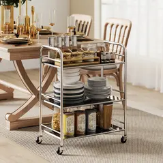 HOMCOM 3 Tier Stainless Steel Kitchen Storage Trolley with Adjustable Shelf - Silver - 2