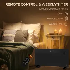 HOMCOM 2000W Electric Convector Heater, Freestanding or Wall Mounted, Space Heater with Adjustable Thermostat, Timer, Black - 6