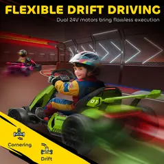 HOMCOM 24V Electric Go Kart for Kids with Adjustable Seat for 6-12 Years, Green - 5