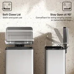 HOMCOM 20L Kitchen Bin with Soft-Close Lid and Stay-Open Function, Stainless Steel Pedal Bin with Removable Inner Bucket for Kitchen, Office, Home, Silver Tone - 5