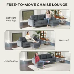 HOMCOM 3 Seater Sofa with Footstool, Fabric L-Shaped Sofa, Sectional Couch with Wood Legs, Tufting Cushioned Back for Small Space, Living Room, Office, Dark Grey - 4