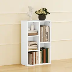 HOMCOM 2-Tier Bookshelf with 5 Compartments - White - 7