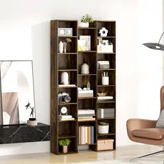 HOMCOM 21-Compartment Bookshelf - Brown - 8