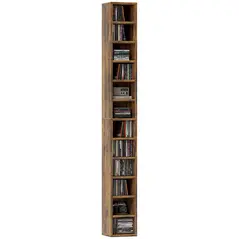 HOMCOM 204 CD Tall Narrow Media Storage Tower - Rustic Brown - 1