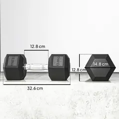 HOMCOM 2x12.5KG Rubber Hex Dumbbell Portable Hand Weights Dumbbell Home Gym - 3