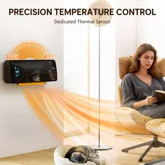 HOMCOM 2000W Ceramic Electric Heater with Fan, Adjustable Thermostat, Wall Mounted - Black - 7