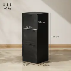HOMCOM 3 Drawer Filing Cabinet with Lock, Office Storage Cabinet with Adjustable Hanging Bars for A4 Letter Size Files, Black - 3
