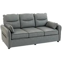 HOMCOM 3 Seater Sofa, Faux Leather Couch - Grey - 1