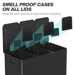 HOMCOM 3 x 20L Pedal Bin, Steel Triple Kitchen Bin with Soft Close Lid, Removable Inner Buckets, Fingerprint-Proof, Black - 5