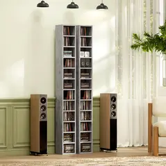 HOMCOM 204 CD Tall Narrow Media Storage Tower - Cement Grey - 8