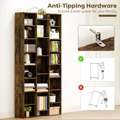 HOMCOM 21-Compartment Bookshelf - Brown - 6