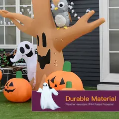 HOMCOM 240cm Large Halloween Scary Lighting Inflatable Tree Ghost 3 Pumpkins Owl 4 LED Indoor Outdoor Holiday Decoration - 5