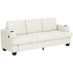 HOMCOM 3 Seater Sofa with USB Ports & Cup Holders - Cream White - 1