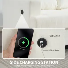 HOMCOM 3 Seater Sofa with USB Ports & Cup Holders - Cream White - 4