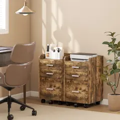 HOMCOM 3 Drawer Filing Cabinet, Rolling File Cabinet with Edged Top for Letter, A4 Size, Hanging File Folders, Rustic Brown - 8
