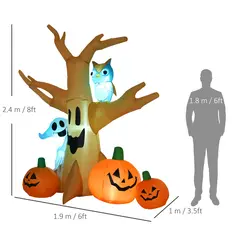 HOMCOM 240cm Large Halloween Scary Lighting Inflatable Tree Ghost 3 Pumpkins Owl 4 LED Indoor Outdoor Holiday Decoration - 3