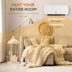 HOMCOM 2000W Wall Mounted Ceramic Space Heater, 10-49°C Temperature, White - 6