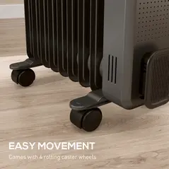 HOMCOM 2000W Oil Filled Radiator, 9 Fin, Portable Electric Heater with 3 Heat Settings, Safety Cut-Off and Wheels, Grey - 8