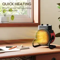 HOMCOM 2000W Portable Ceramic Electric Heater with Fan - Red - 4
