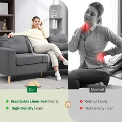 HOMCOM 3 Seater Sofa with Footstool, Fabric L-Shaped Sofa, Sectional Couch with Wood Legs, Tufting Cushioned Back for Small Space, Living Room, Office, Dark Grey - 6