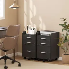 HOMCOM 3 Drawer Filing Cabinet, Rolling File Cabinet with Edged Top for Letter, A4 Size, Hanging File Folders, Black - 8