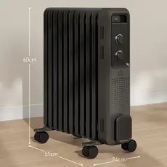 HOMCOM 2500W Oil Filled Radiator, 11 Fin, Portable Electric Heater with 3 Heat Settings, Safety Cut-Off and Wheels, Grey - 3