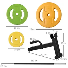 HOMCOM 20kg Adjustable Barbell Weights Set with Barbell Jack, Adjustable Weights Set with Non-slip Handle and Fixing Clip, for Home Gym Strength Training - 3