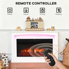 HOMCOM 2000W 5118 BTU Faux Flame Fireplace - White - 6