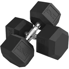 HOMCOM 2x20KG Rubber Hex Dumbbell Portable Hand Weights Dumbbell Home Gym - 1