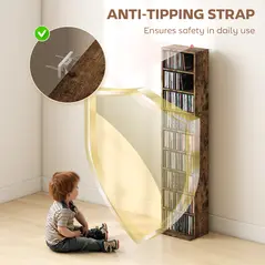 HOMCOM 260 Narrow CD Storage Unit - Rustic Brown - 6