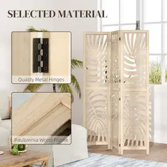 HOMCOM 3 Panel Room Divider, Detachable Folding Privacy Screens with Palm Leaf Design for Home Office, Natural Wood Finish - 7